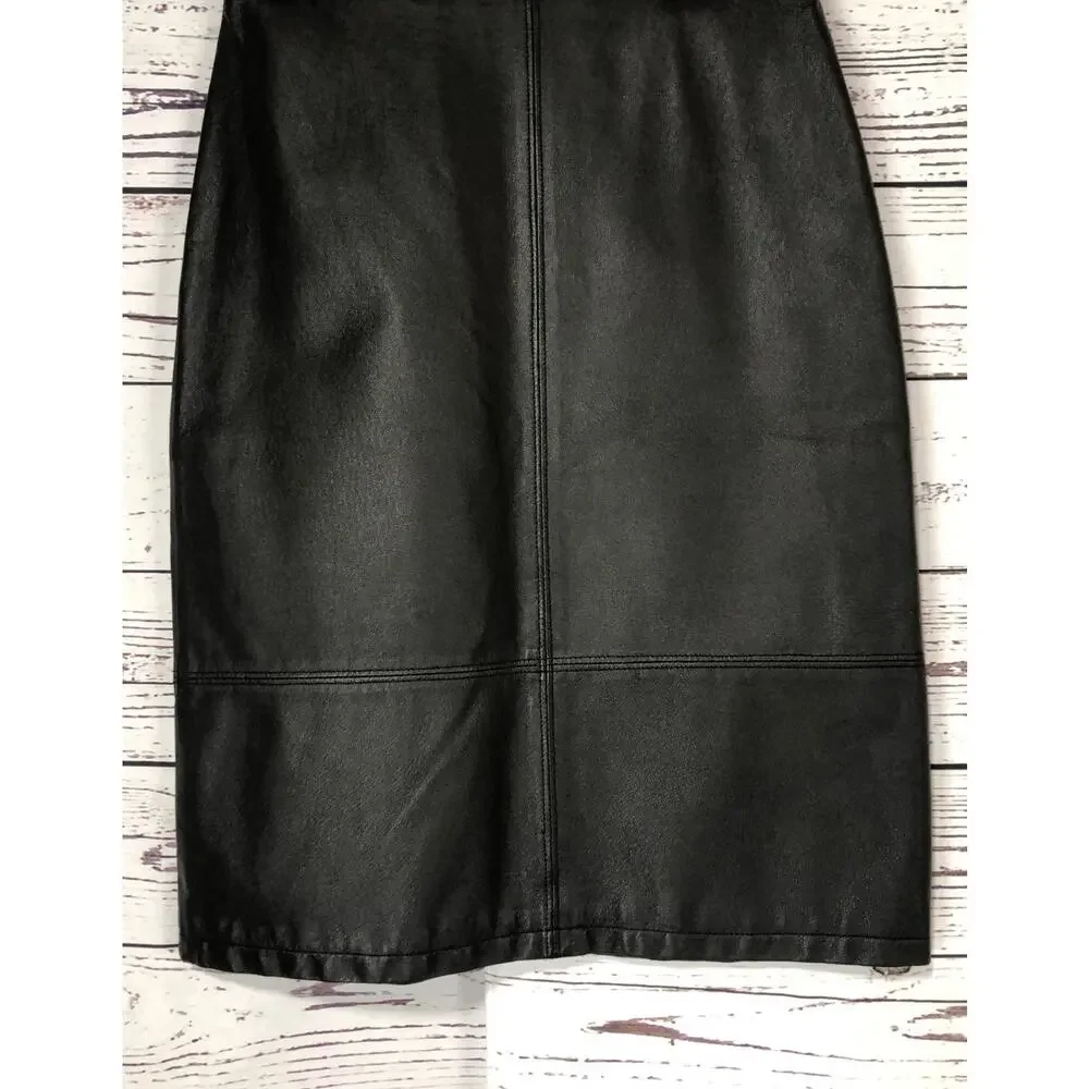 1990s Bronson Thomas Black Leather Pencil Skirt 4